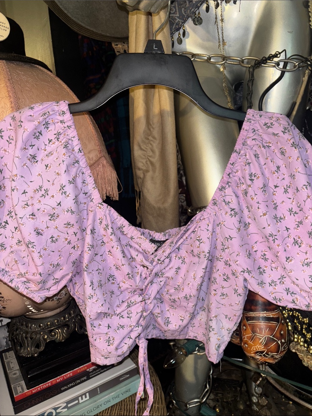 Rue 21 Women’s Lavender Floral Tie-Front Puff Sleeve Top Cottagecore